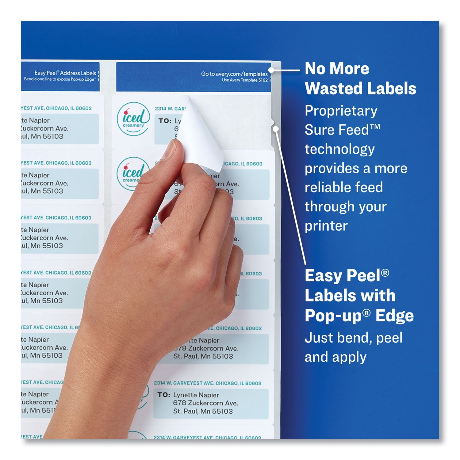Avery Easy Peel White Address Labels w/ Sure Feed Technology, Laser Printers, 1.33 x 4, White, 14/Sheet, 100 Sheets/Box