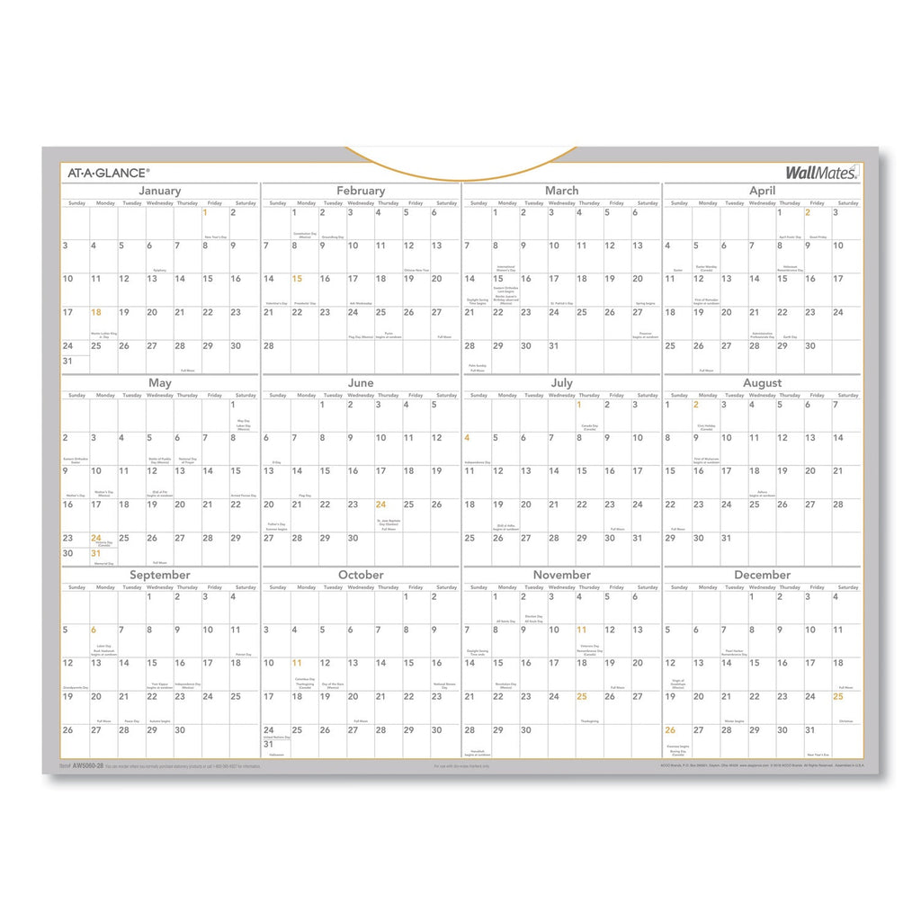 AT-A-GLANCE WallMates Self-Adhesive Dry Erase Yearly Planning Surfaces, 24 x 18, White/Gray/Orange Sheets, 12-Month (Jan to Dec): 2023
