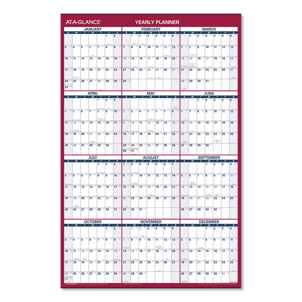 AT-A-GLANCE Erasable Vertical/Horizontal Wall Planner, 24 x 36, White/Blue/Red Sheets, 12-Month (Jan to Dec): 2023