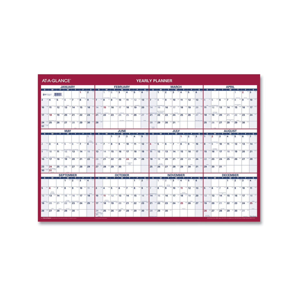 AT-A-GLANCE Erasable Vertical/Horizontal Wall Planner, 24 x 36, White/Blue/Red Sheets, 12-Month (Jan to Dec): 2023