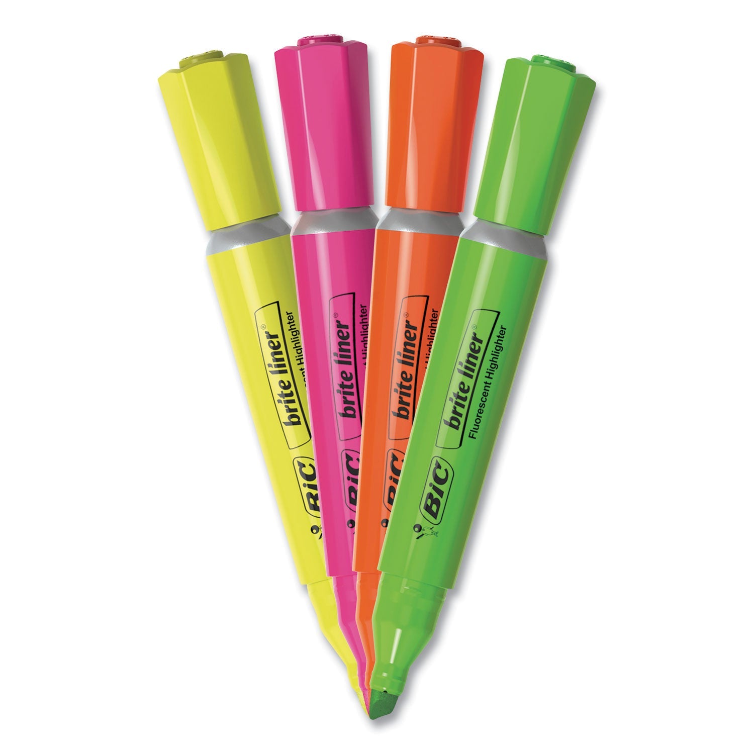BIC Brite Liner Tank-Style Highlighter, Assorted Ink Colors, Chisel Tip, Assorted Barrel Colors, 4/Set