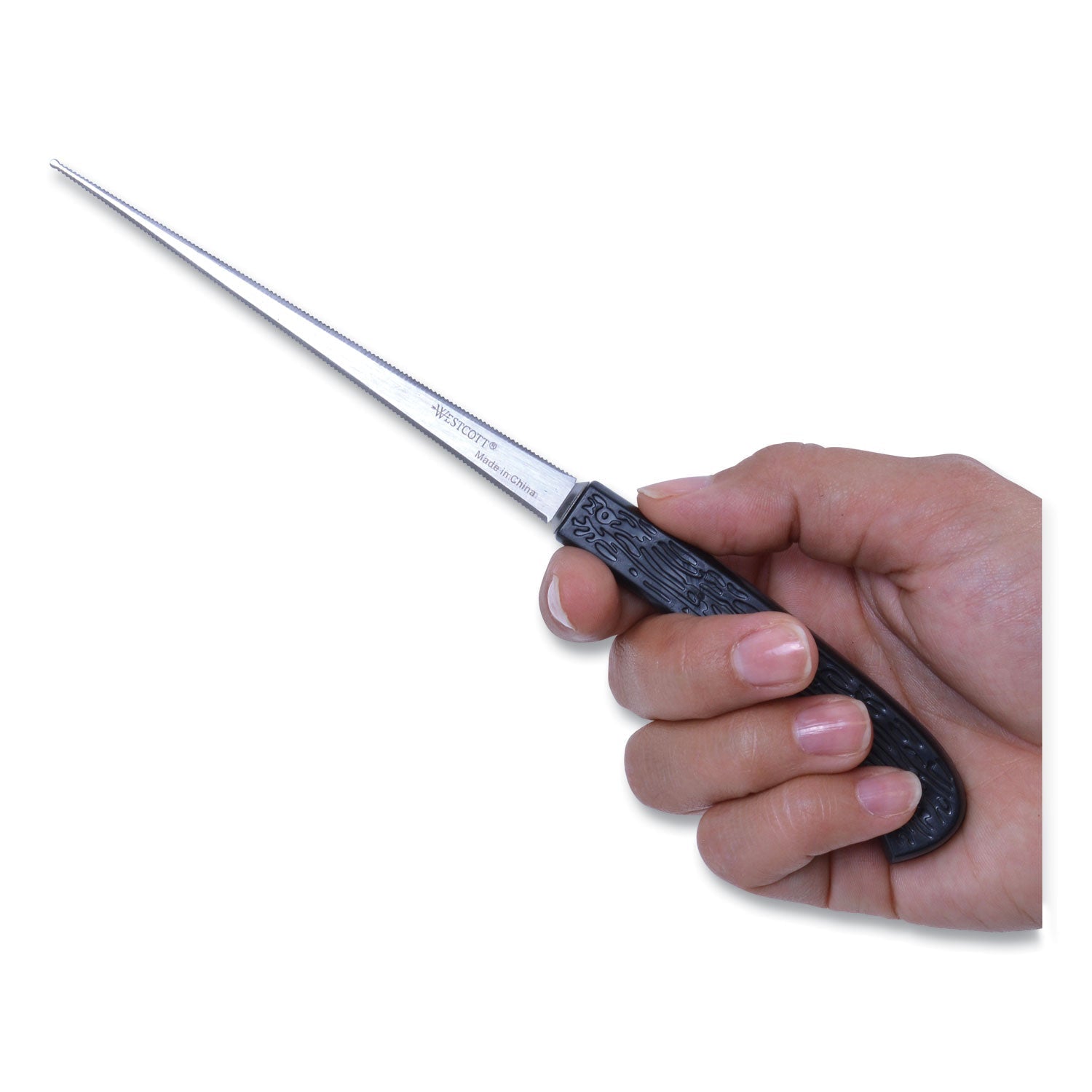 Westcott Serrated Blade Hand Letter Opener, 8", Black
