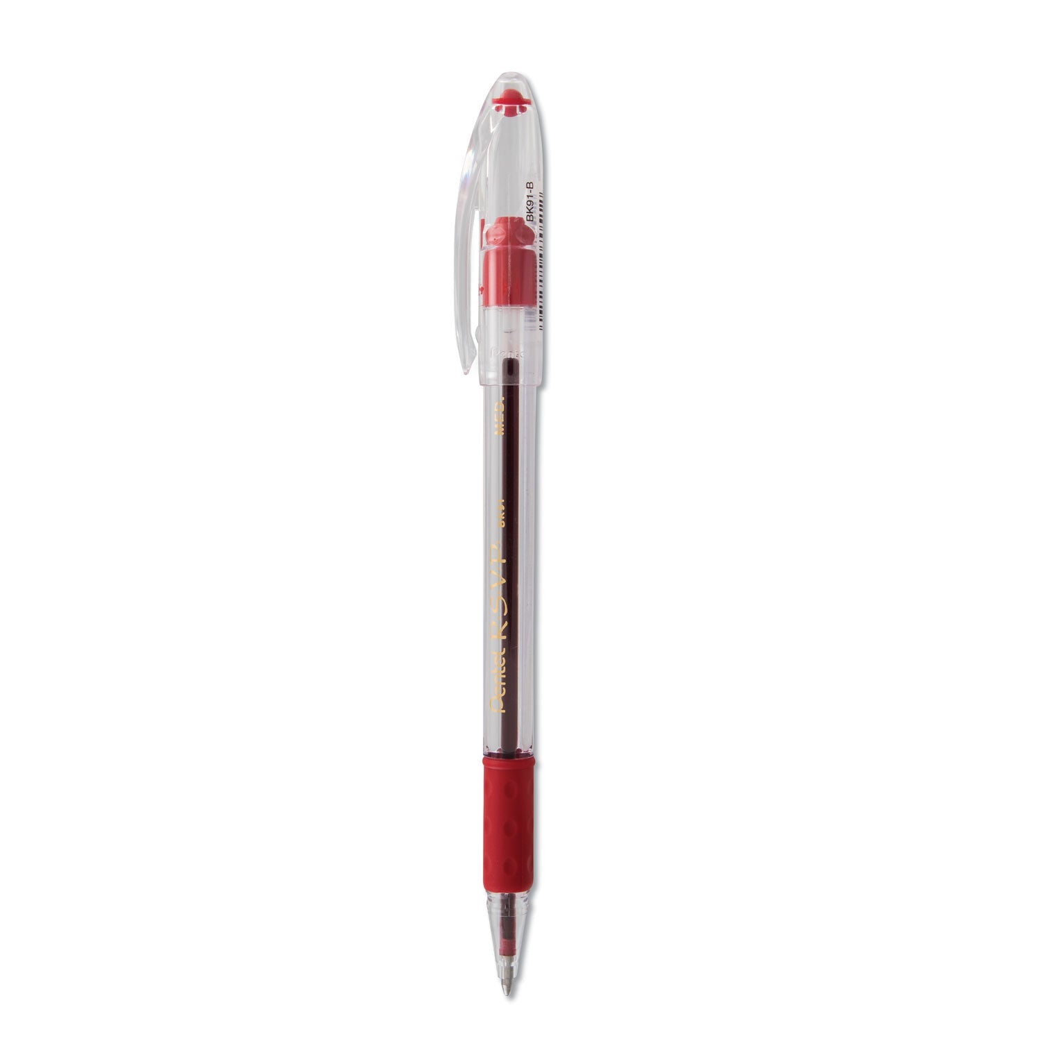 Pentel R.S.V.P. Ballpoint Pen, Stick, Medium 1 mm, Red Ink, Clear/Red Barrel, Dozen