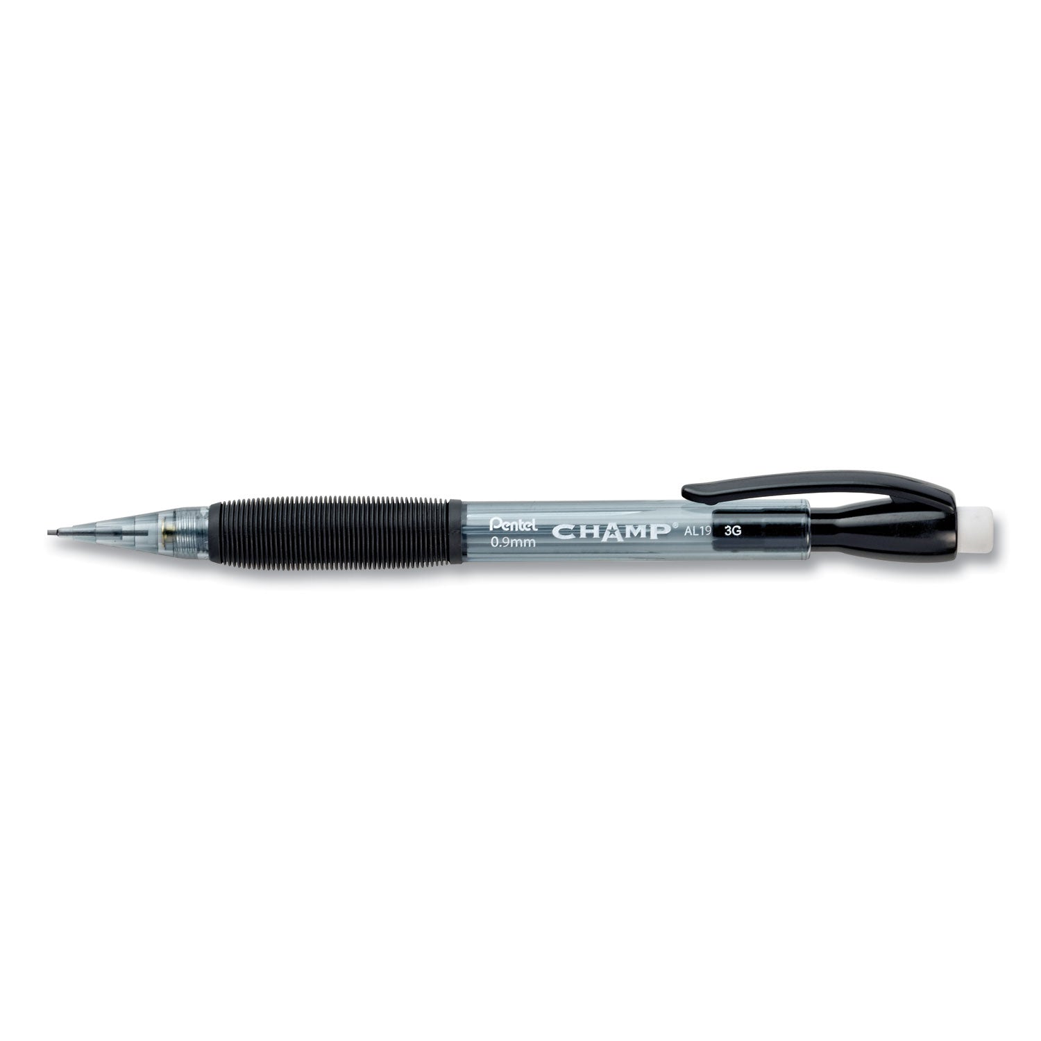 Pentel Champ Mechanical Pencil, 0.9 mm, HB (#2.5), Black Lead, Translucent Black Barrel, Dozen