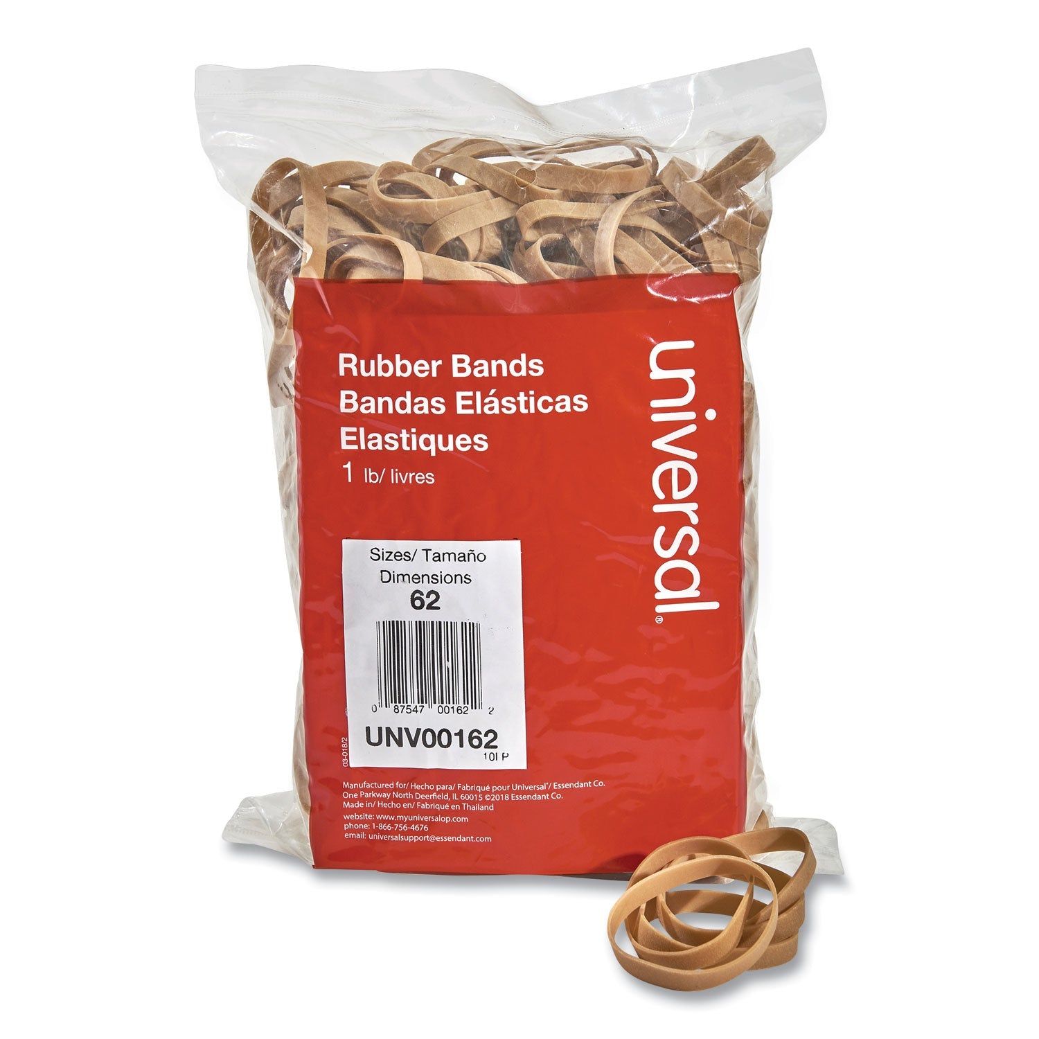 Universal Rubber Bands, Size 62, 0.04" Gauge, Beige, 1 lb Box, 490/Pack