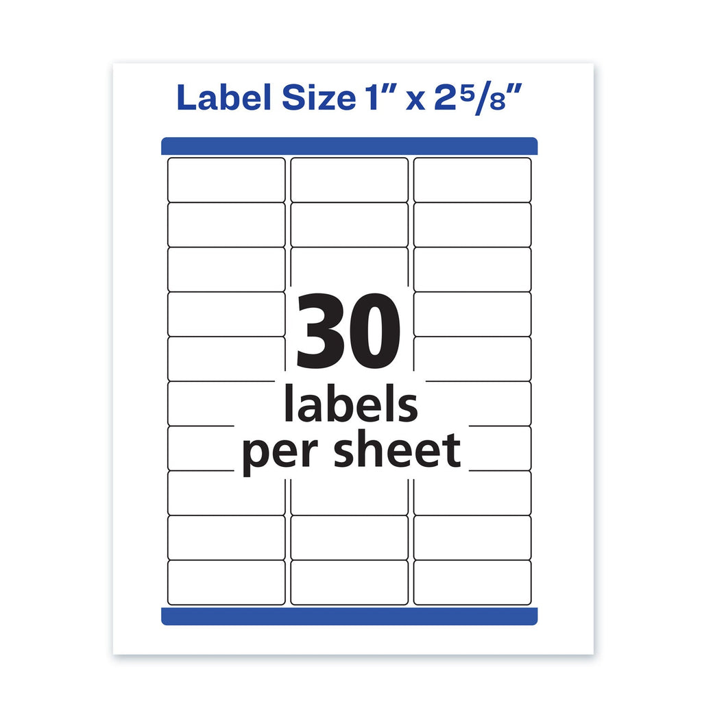 Avery Waterproof Address Labels with TrueBlock and Sure Feed, Laser Printers, 1 x 2.63, White, 30/Sheet, 50 Sheets/Pack