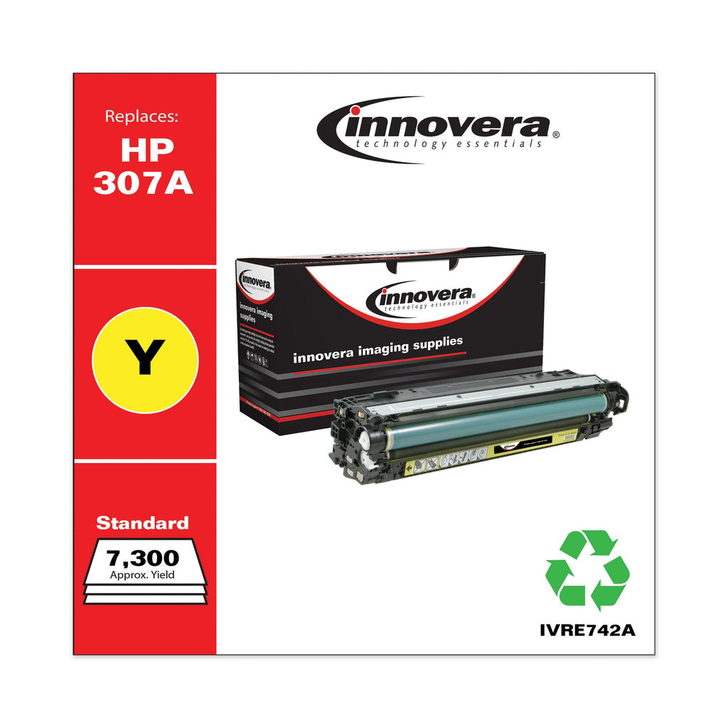Innovera Remanufactured Yellow Toner, Replacement for 5225 (CE742A), 7,300 Page-Yield