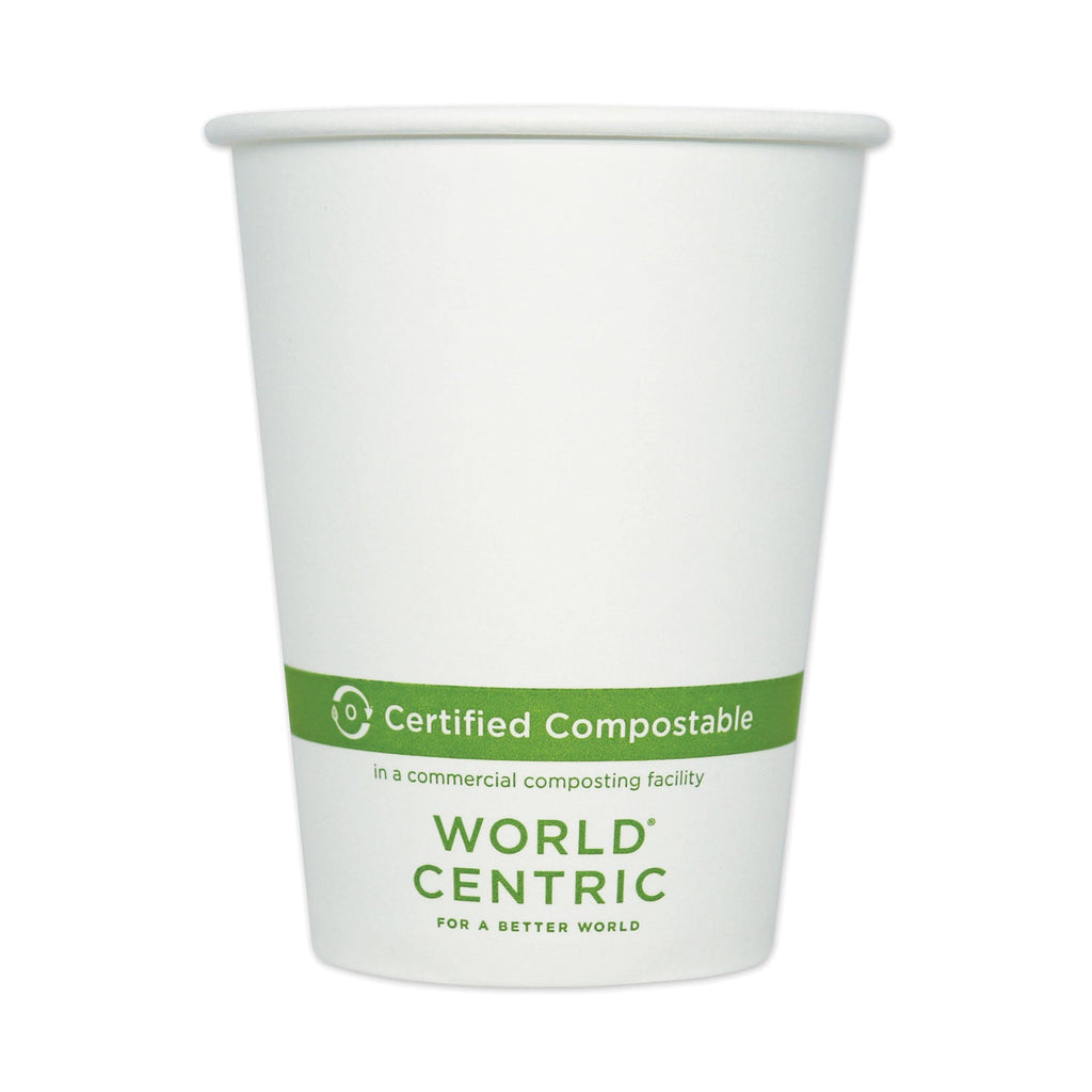 World Centric Paper Hot Cups, 12 oz, White, 1,000/Carton