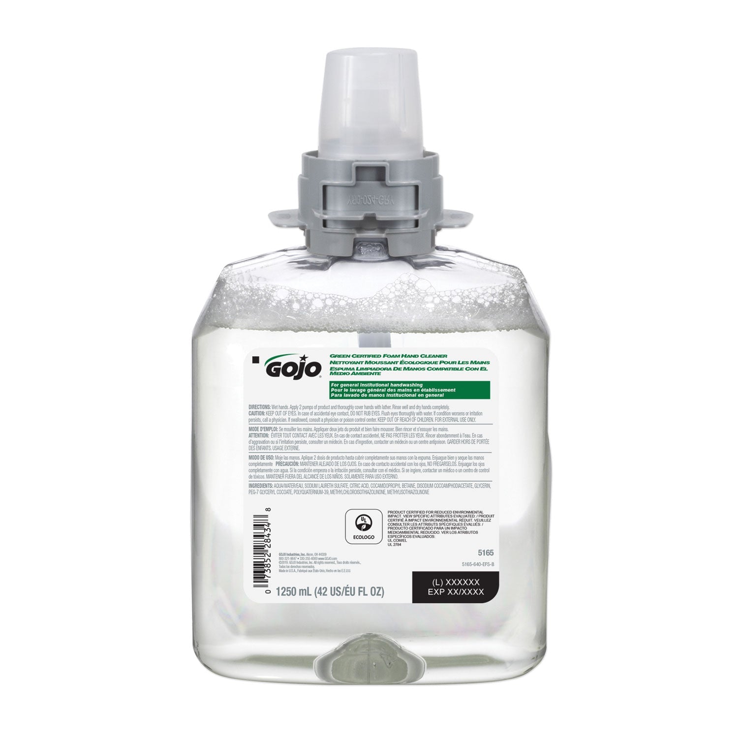 GOJO Green Certified Foam Hand Cleaner, Unscented, 1,250 mL Refill, 4/Carton
