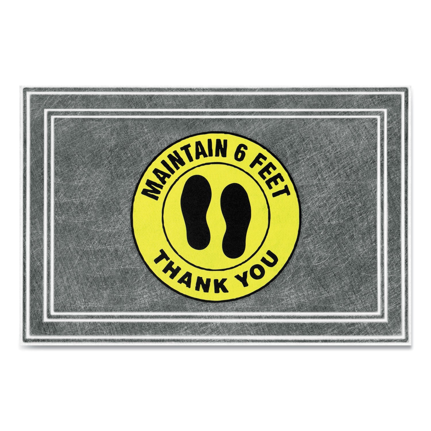 Apache Mills Message Floor Mats, 24 x 36, Charcoal/Yellow, "Maintain 6 Feet Thank You"