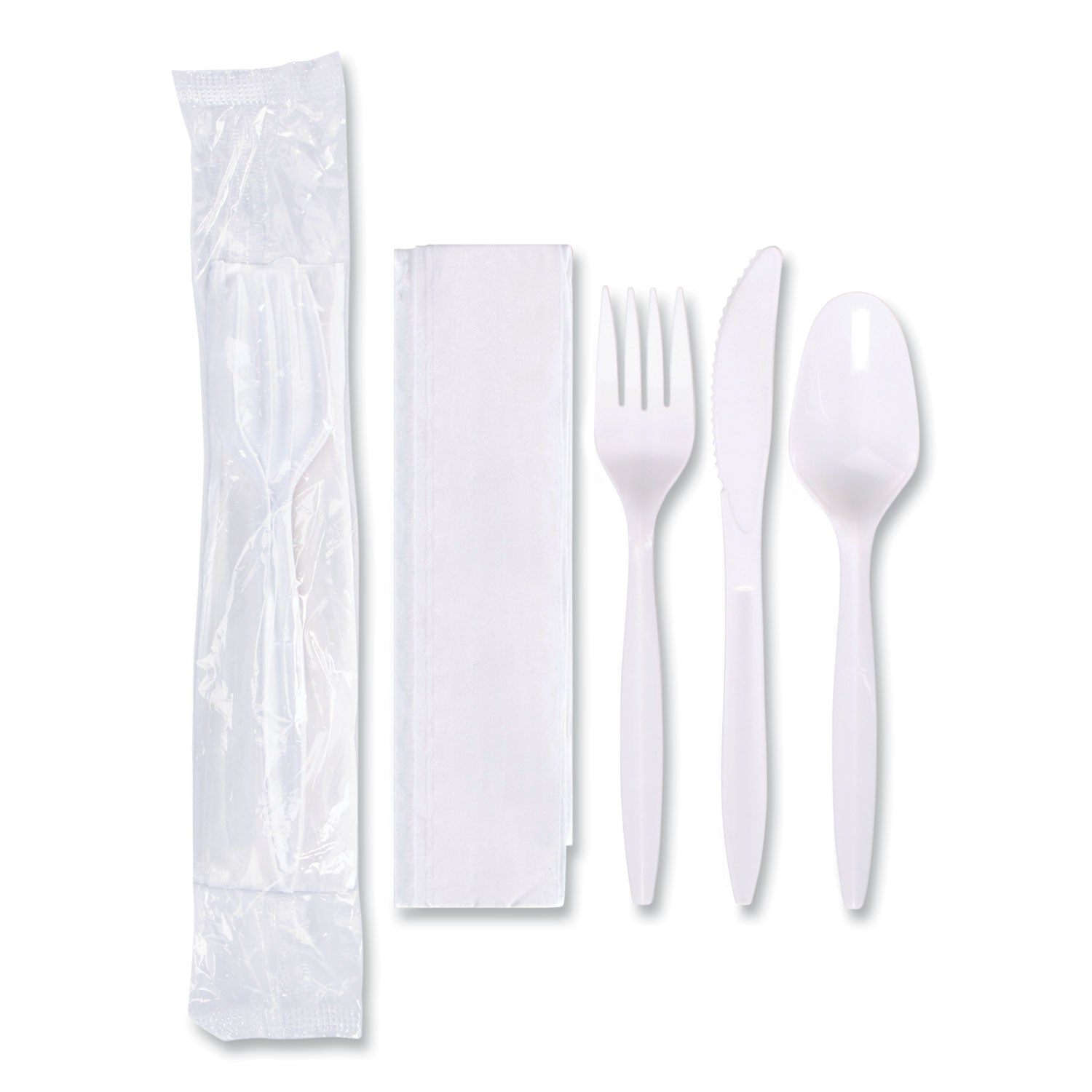 Hoffmaster Economy Cutlery Kit, Fork/Knife/Spoon/Napkin, White, 250/Carton