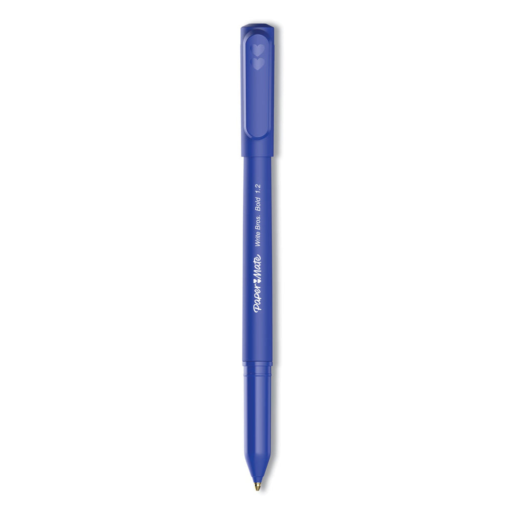 Paper Mate Write Bros. Ballpoint Pen, Stick, Bold 1.2 mm, Blue Ink, Blue Barrel, Dozen