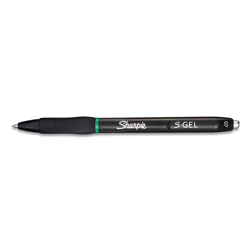 Sharpie S-Gel High-Performance Gel Pen, Retractable, Medium 0.7 mm, Green Ink, Black Barrel, Dozen