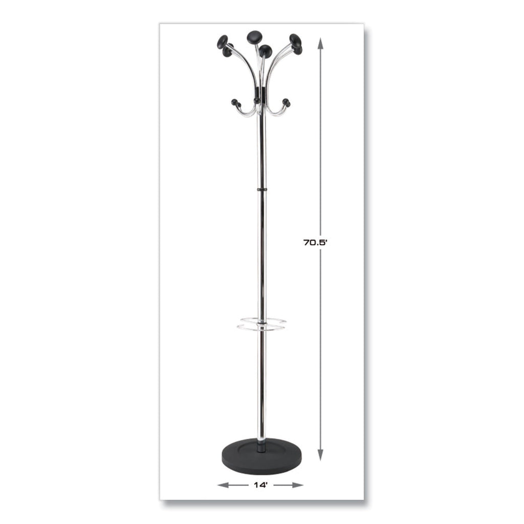 Alba Chromy Coat Stand, 12 Knobs, 16w x 16d x 70.5h, Chrome/Black