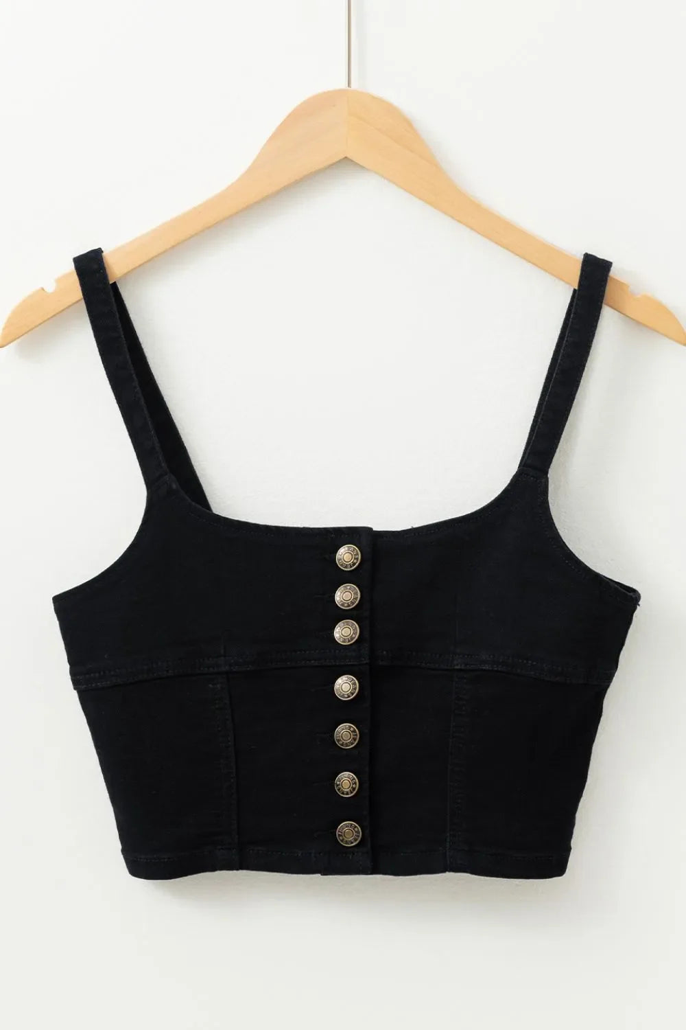 Acid Wash Buttoned Cropped Slim Denim Tank Top