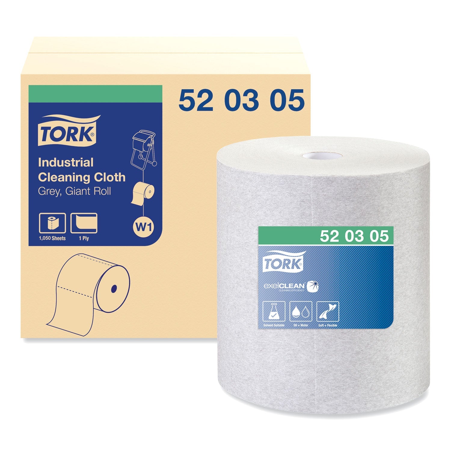 Tork Industrial Cleaning Cloths, 1-Ply, 12.6 x 13.3, Gray, 1,050 Wipes/Roll