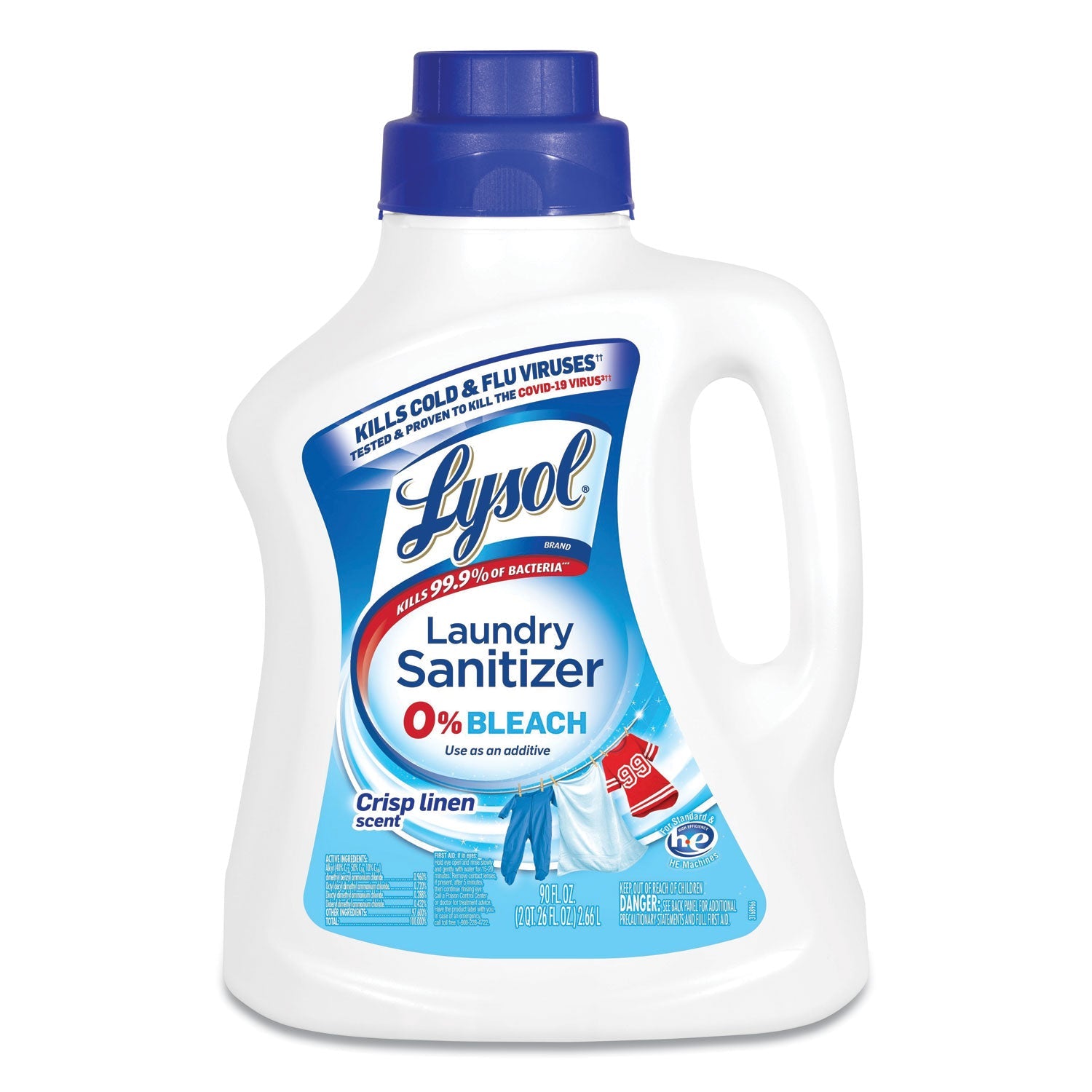 LYSOL Laundry Sanitizer, Liquid, Crisp Linen, 90 oz, 4/Carton