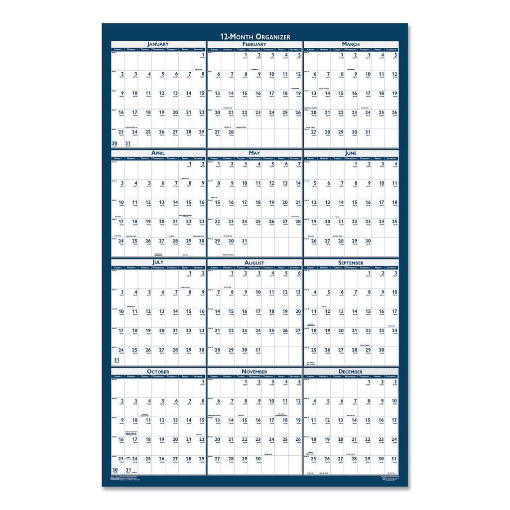 House of Doolittle Recycled Yearly Reversible Wall Calendar Non-Laminated, 24 x 37, White/Blue Sheets, 12-Month (Jan to Dec): 2023