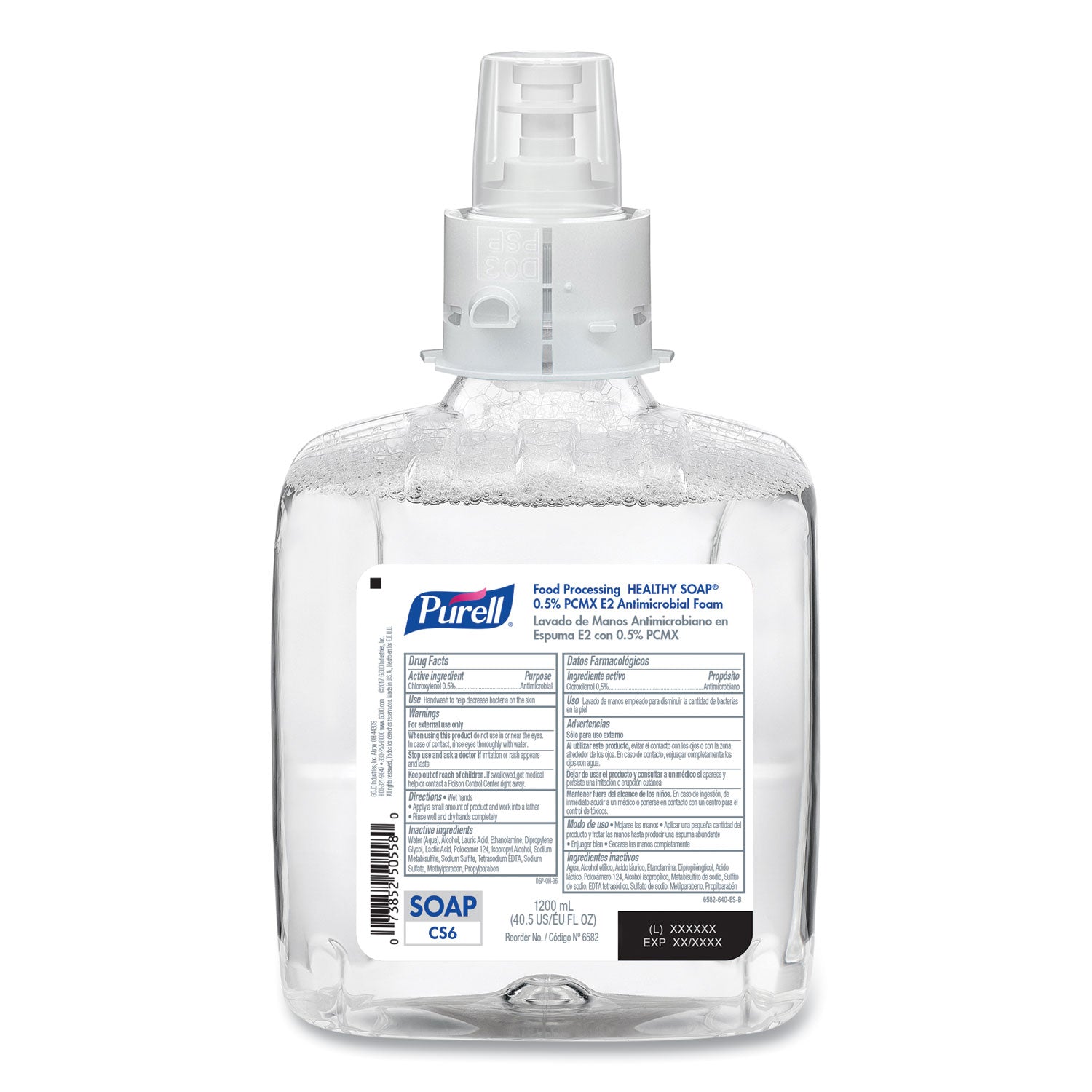 PURELL HEALTHY SOAP 0.5% PCMX E2 Antimicrobial Foam, For CS6 Dispensers, Fragrance-Free, 1,200 mL, 2/Carton