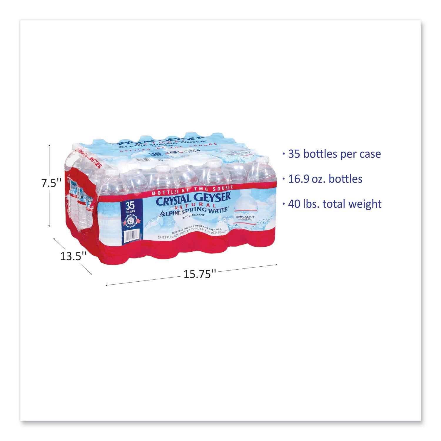 Crystal Geyser Alpine Spring Water, 16.9 oz Bottle, 35/Case, 54 Cases/Pallet