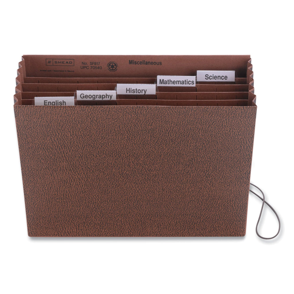 Smead Six-Pocket Subject File with Insertable Tabs, 5.25" Expansion, 6 Sections, Elastic Cord, 1/5-Cut Tabs, Letter Size, Redrope