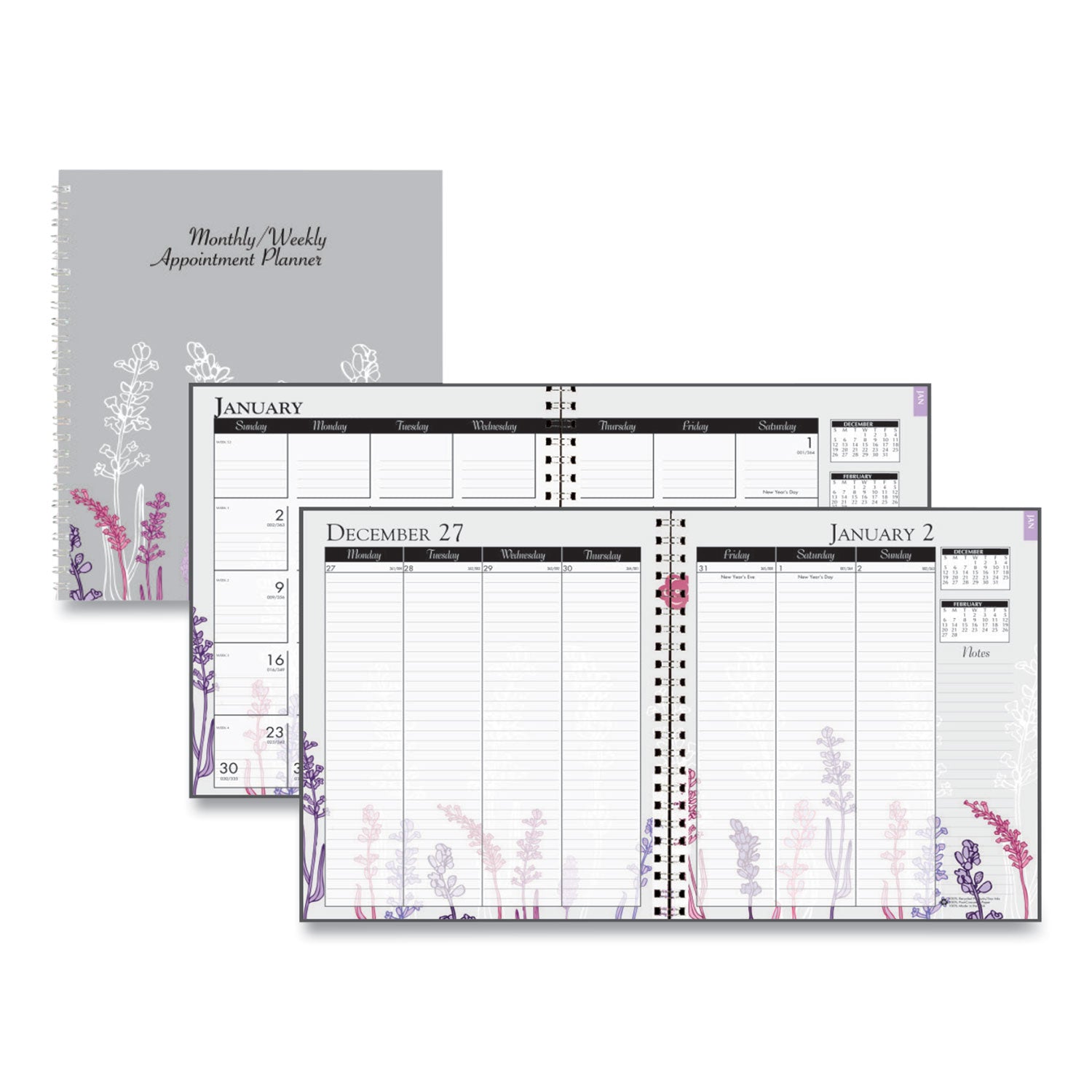 House of Doolittle Recycled Wild Flower Weekly/Monthly Planner, Wild Flowers Artwork, 9 x 7, Gray/White/Purple Cover, 12-Month (Jan-Dec): 2023