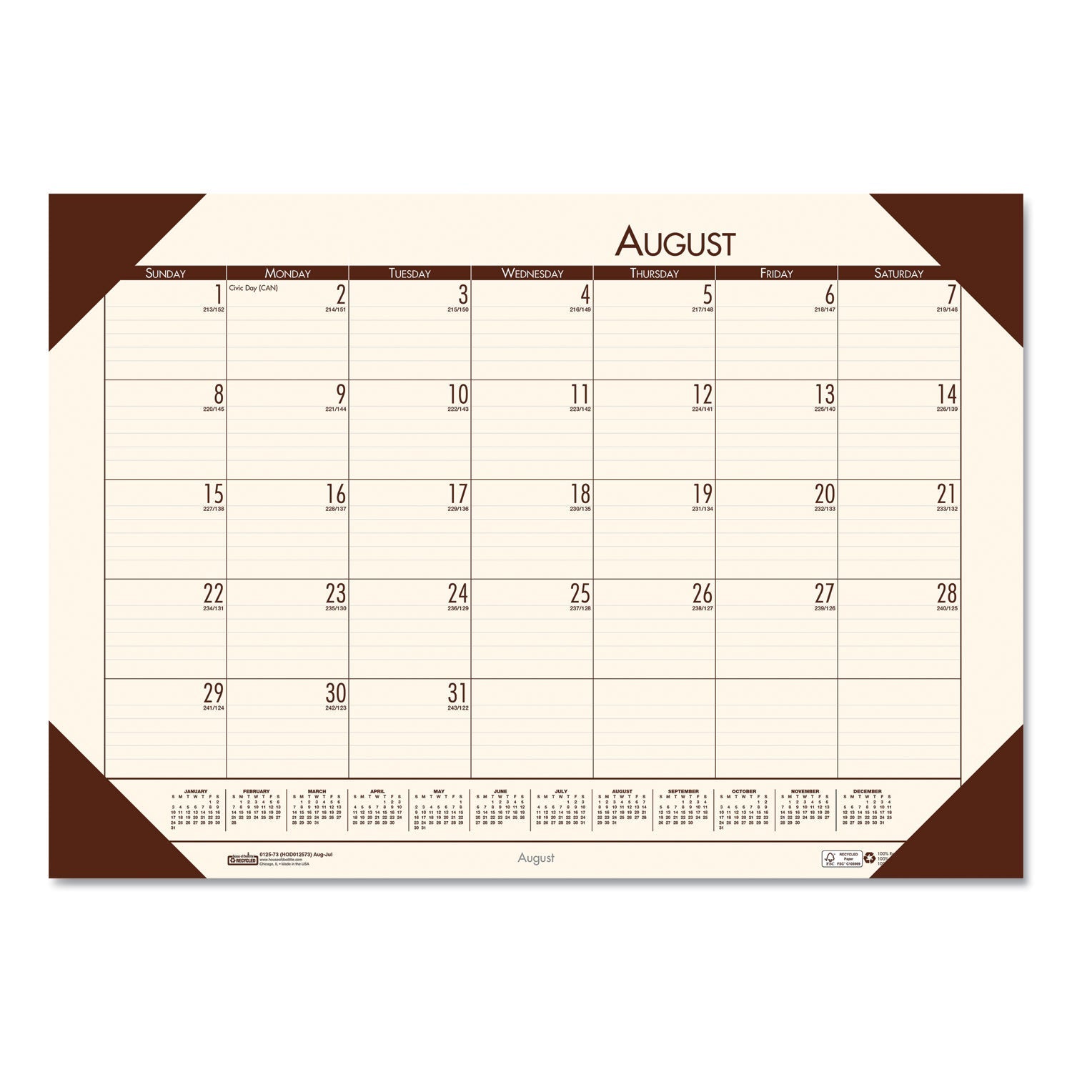 House of Doolittle EcoTones Recycled Academic Desk Pad Calendar, 18.5 x 13, Cream Sheets, Brown Corners, 12-Month (Aug to July): 2022 to 2023