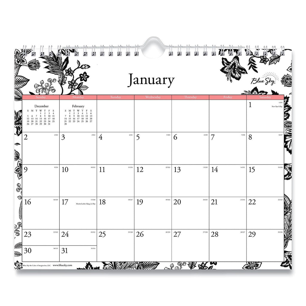 Blue Sky Analeis Wall Calendar, Analeis Floral Artwork, 11 x 8.75, White/Black/Coral Sheets, 12-Month (Jan to Dec): 2023