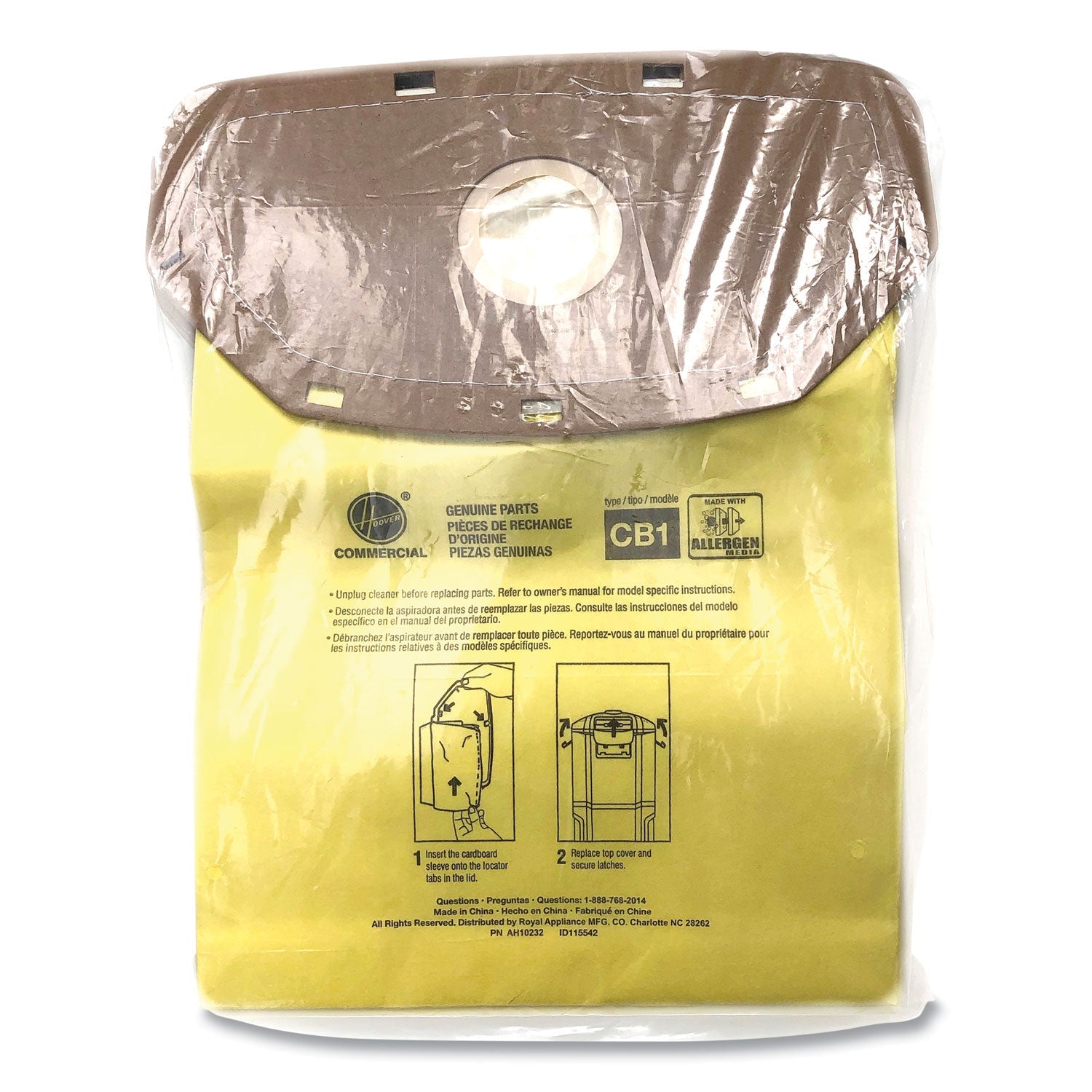 Hoover Disposable Closed Collar Vacuum Bags, Allergen CB1, 10/Pack