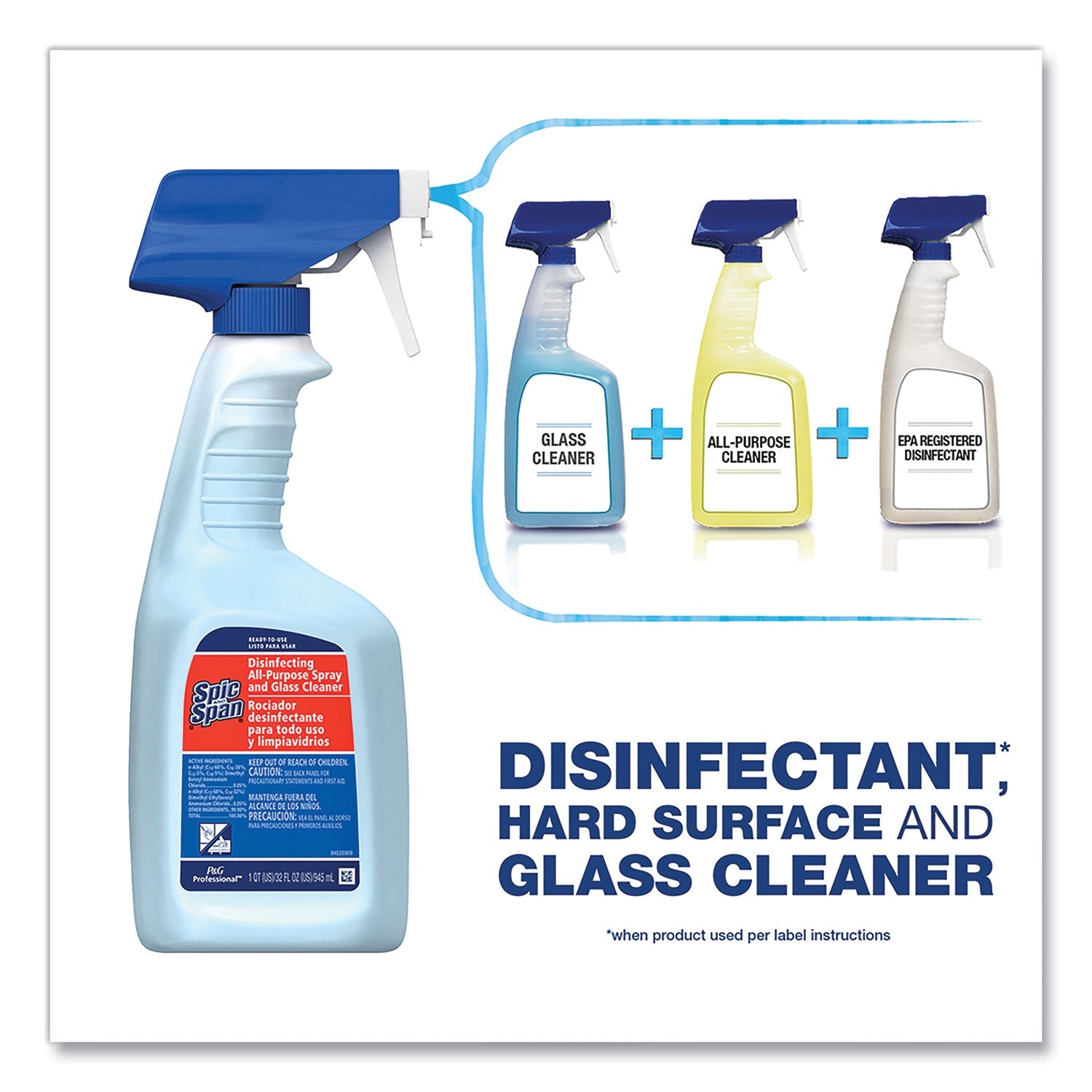 Spic and Span Disinfecting All-Purpose Spray and Glass Cleaner, Fresh Scent, 32 oz Spray Bottle, 8/Carton
