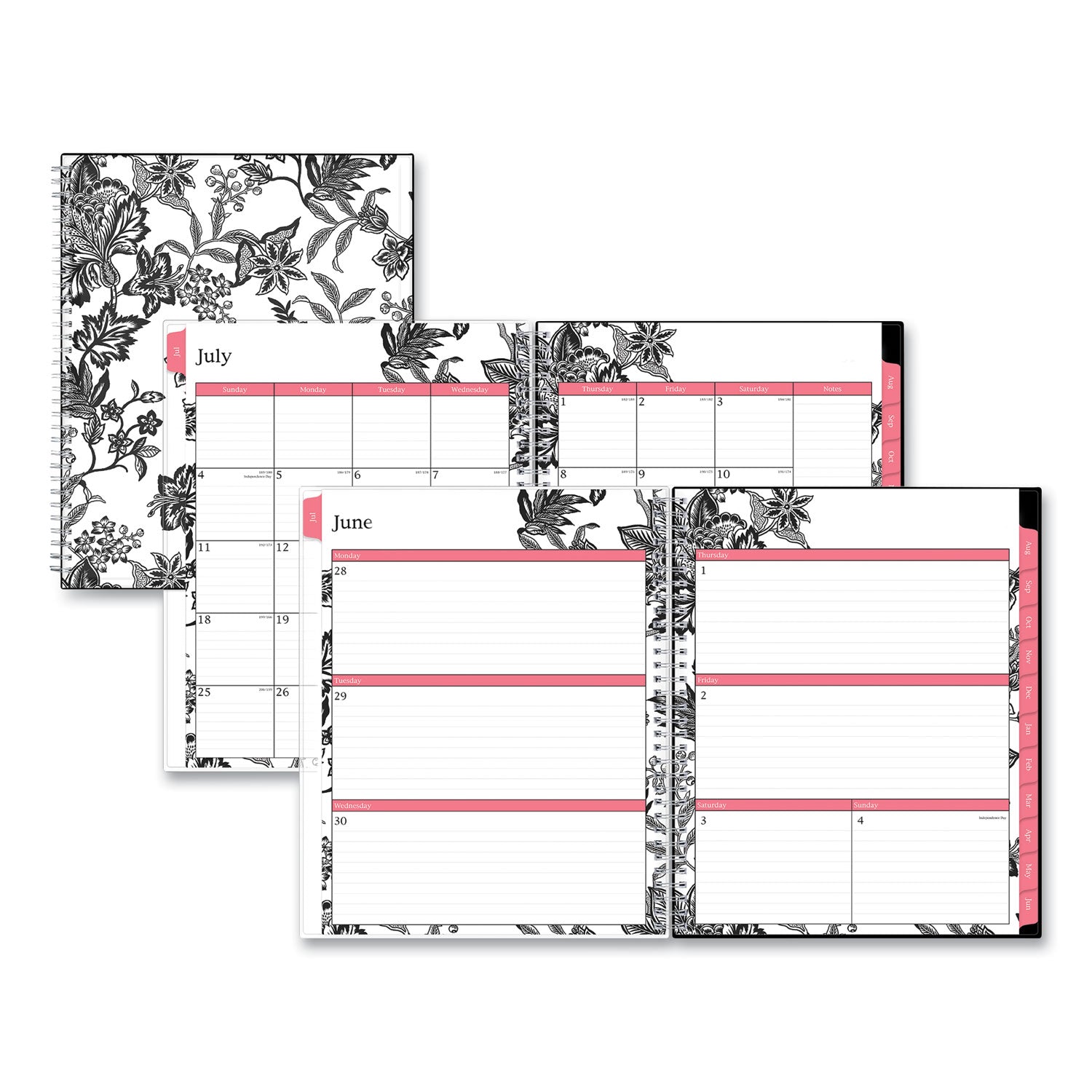 Blue Sky Analeis Create-Your-Own Cover Weekly/Monthly Planner, Floral, 11 x 8.5, White/Black/Coral, 12-Month (July-June): 2022-2023
