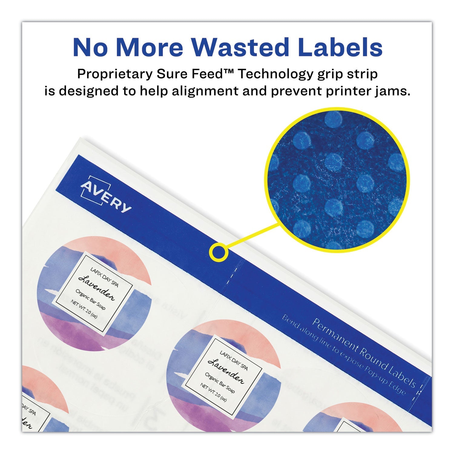 Avery Round Print-to-the Edge Labels with Sure Feed and Easy Peel, 2" dia, Glossy Clear, 120/PK