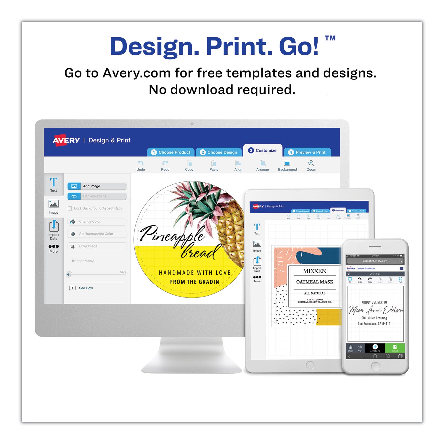 Avery Round Print-to-the Edge Labels with SureFeed, 2.5" dia, Glossy White, 90/PK