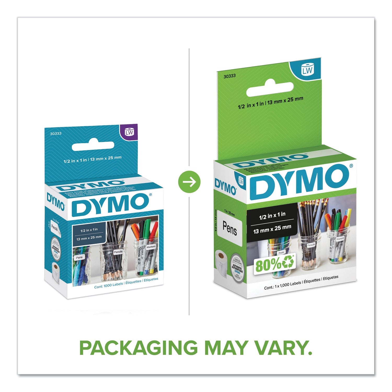 DYMO LabelWriter Multipurpose Labels, 0.5" x 1", White, 1000 Labels/Roll