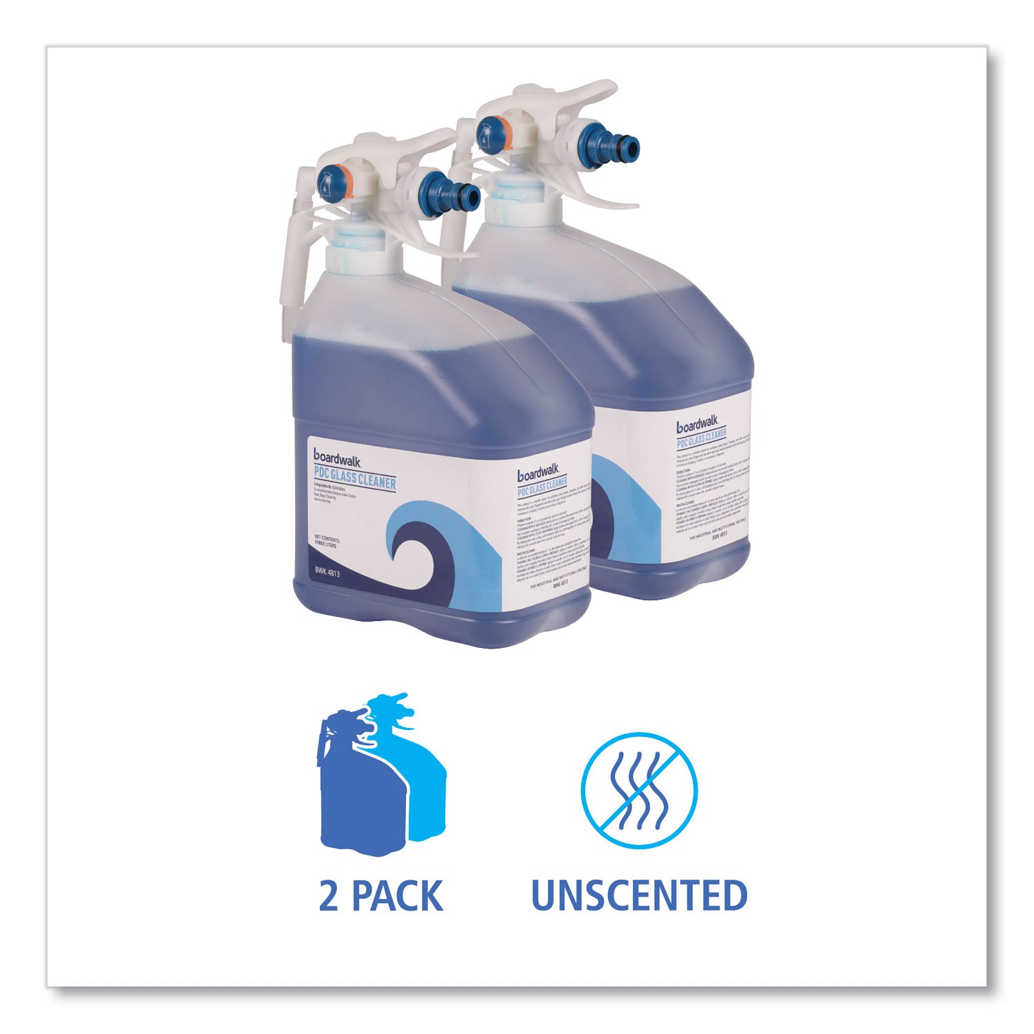 Boardwalk PDC Glass Cleaner, 3 Liter Bottle, 2/Carton