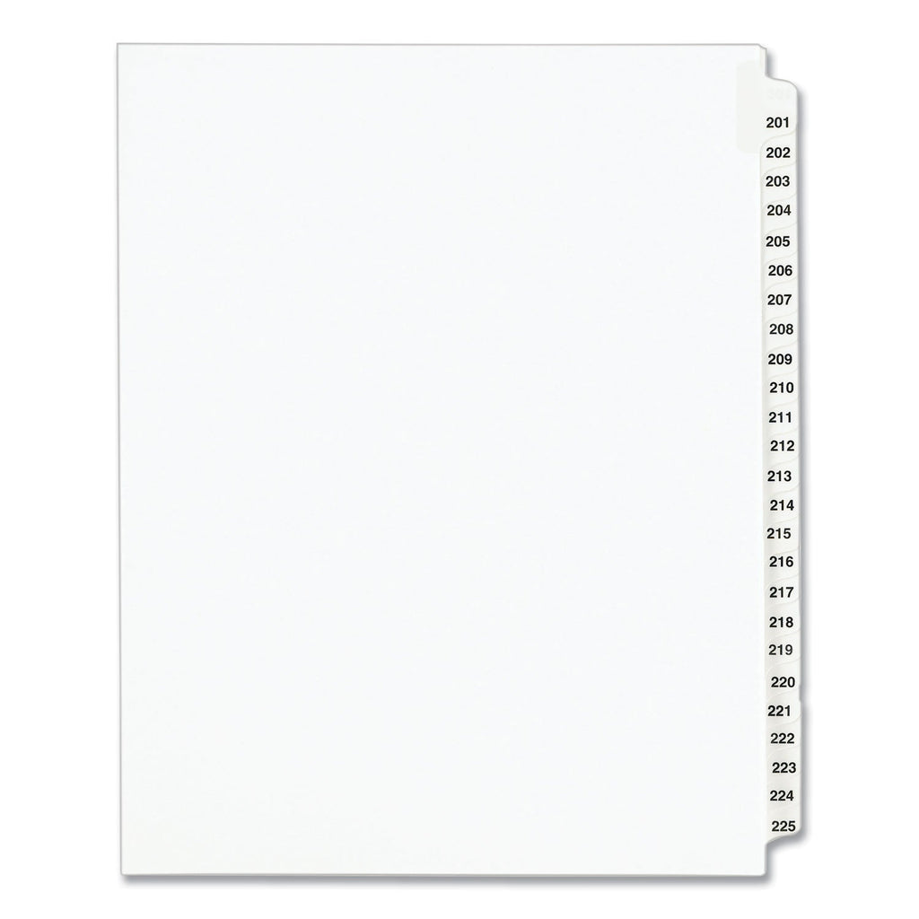 Avery Preprinted Legal Exhibit Side Tab Index Dividers, Avery Style, 25-Tab, 201 to 225, 11 x 8.5, White, 1 Set, (1338)