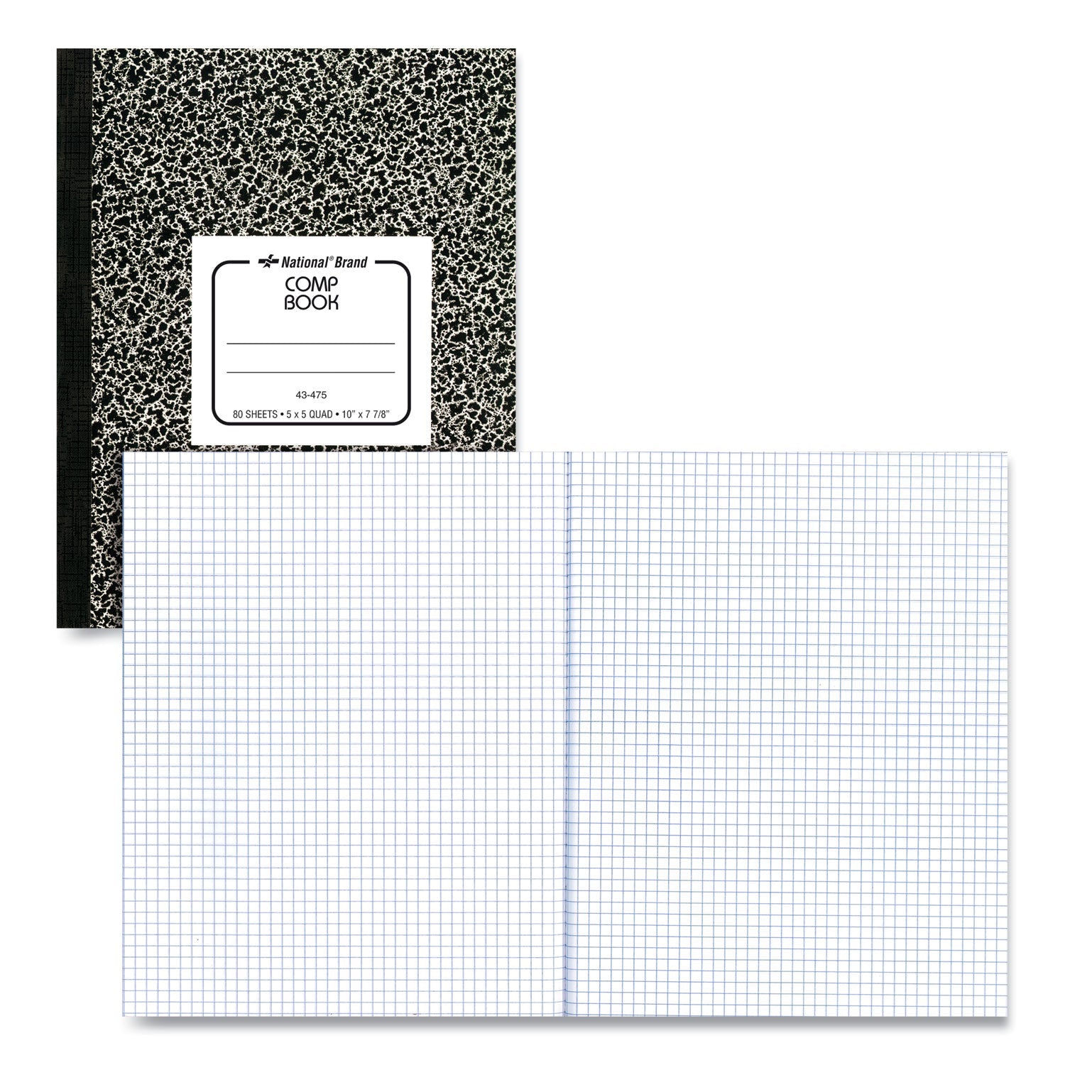 National Composition Book, Quadrille Rule, Black Marble Cover, 10 x 7.88, 80 Sheets