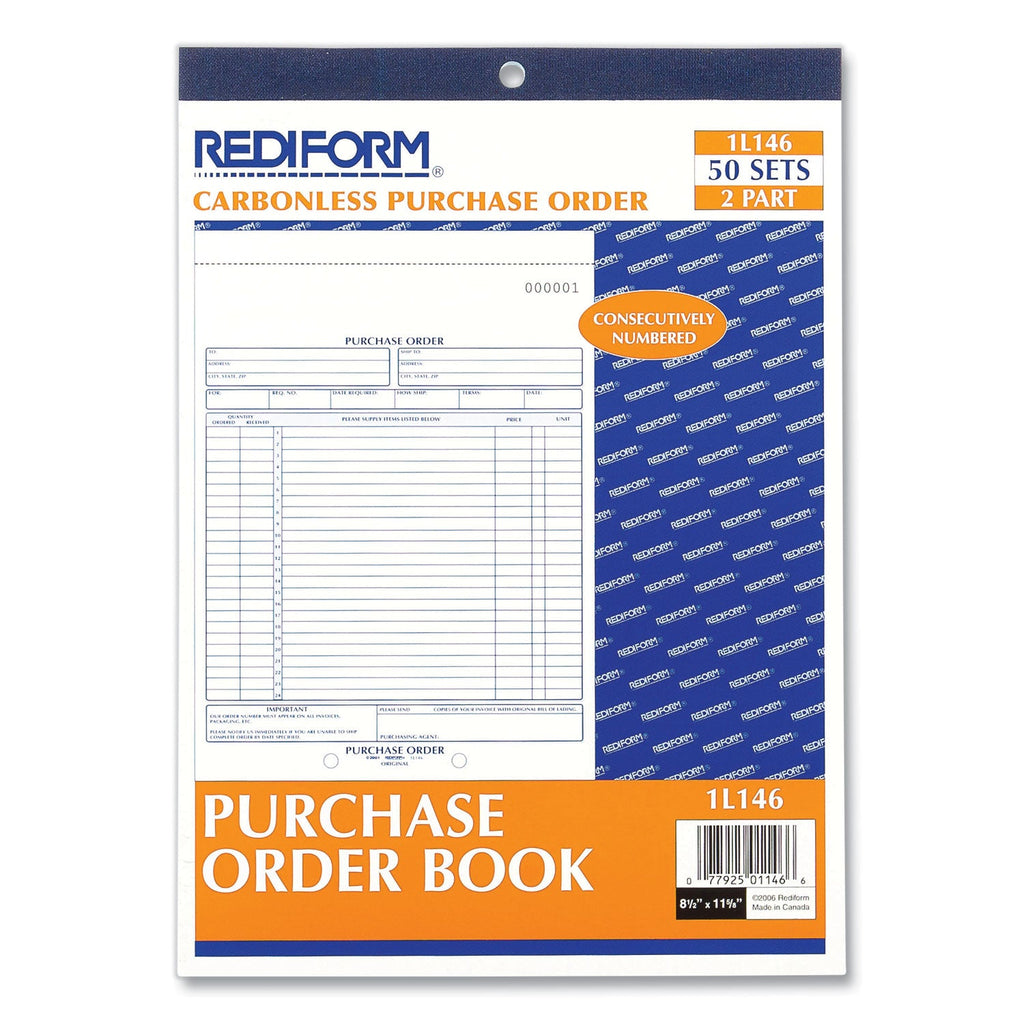 Rediform Purchase Order Book, Two-Part Carbonless, 8.5 x 11, 1/Page, 50 Forms