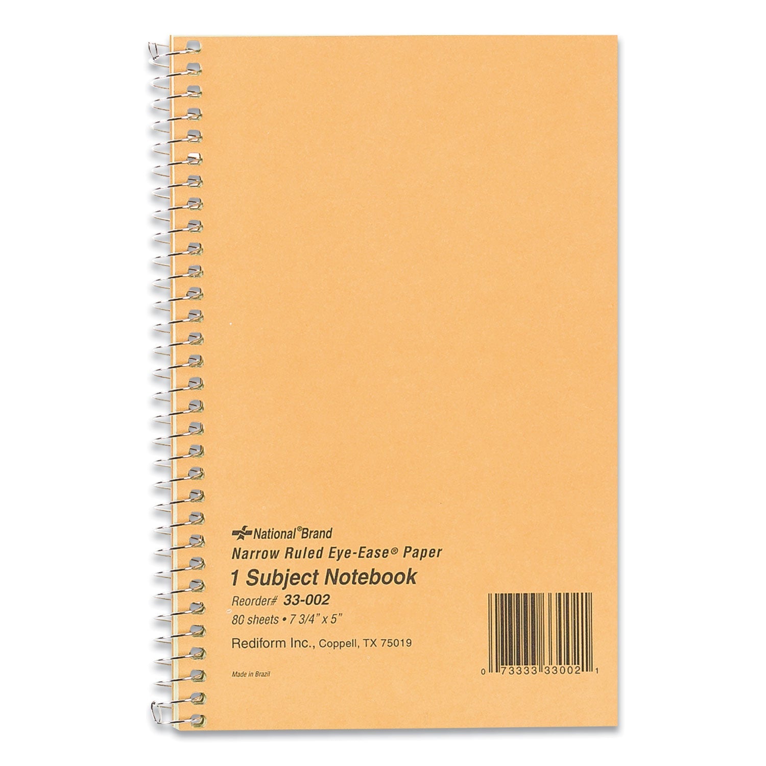 National Single-Subject Wirebound Notebooks, 1 Subject, Narrow Rule, Brown Cover, 7.75 x 5, 80 Eye-Ease Green Sheets