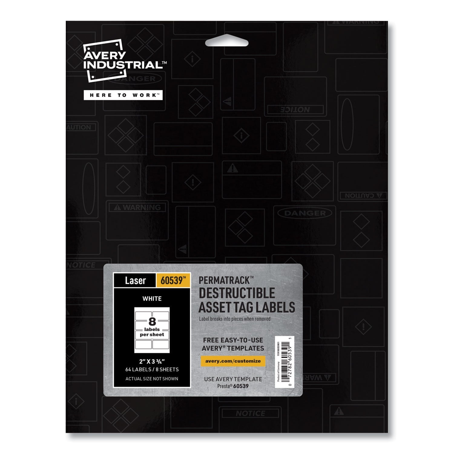 Avery PermaTrack Destructible Asset Tag Labels, Laser Printers, 2 x 3.75, White, 8/Sheet, 8 Sheets/Pack