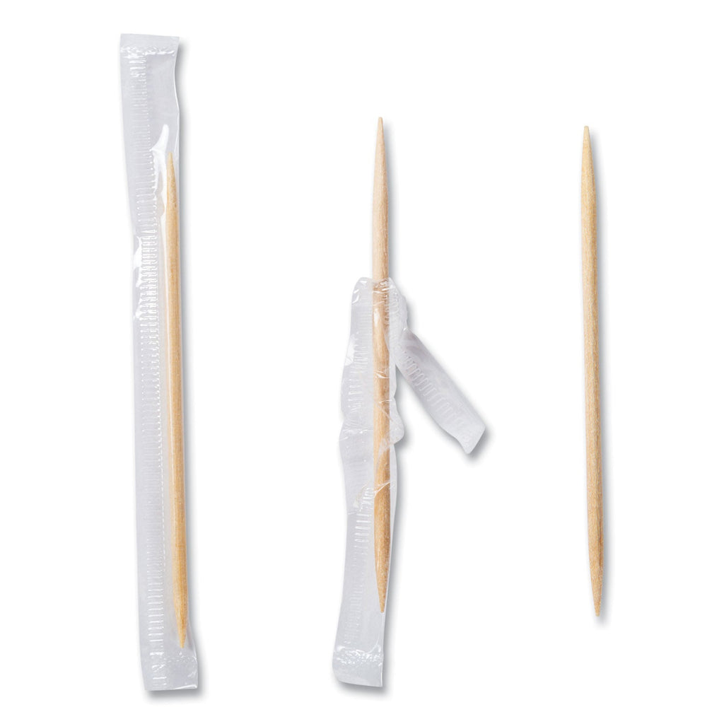 AmerCareRoyal Cello-Wrapped Round Wood Toothpicks, 2.5", Natural, 1,000/Box, 15 Boxes/Carton