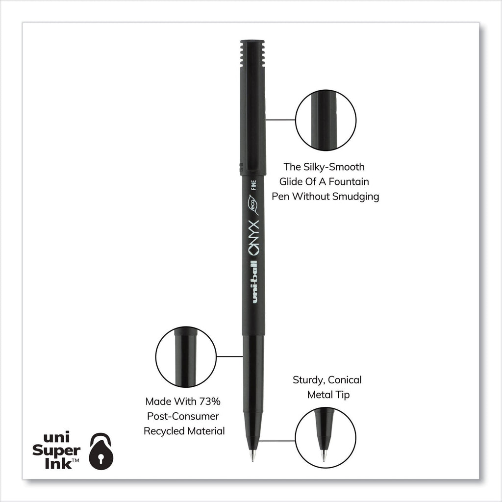 uniball ONYX Roller Ball Pen, Stick, Fine 0.7 mm, Black Ink, Black Matte Barrel, Dozen