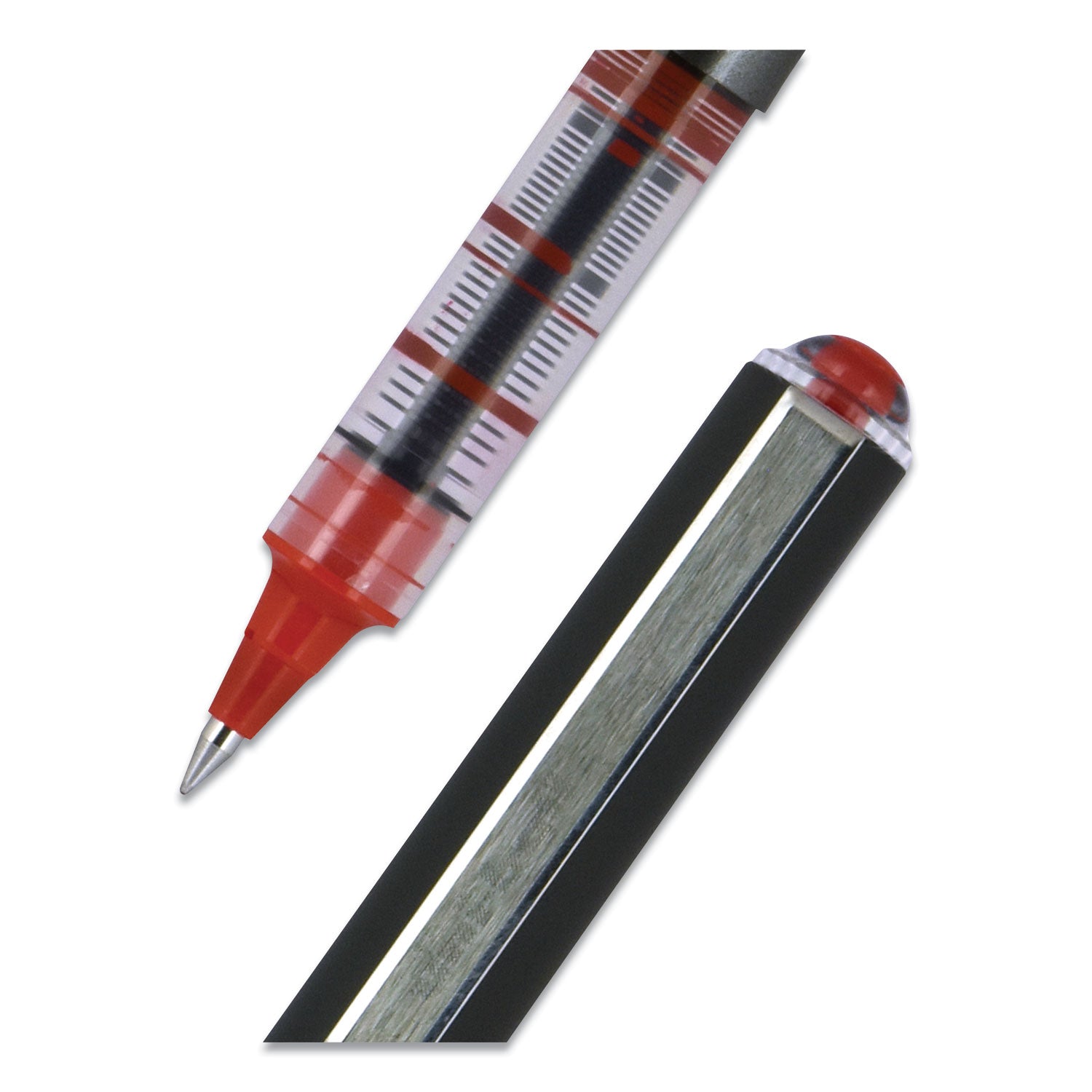 uniball VISION Roller Ball Pen, Stick, Micro 0.5 mm, Red Ink, Gray/Red Barrel, Dozen
