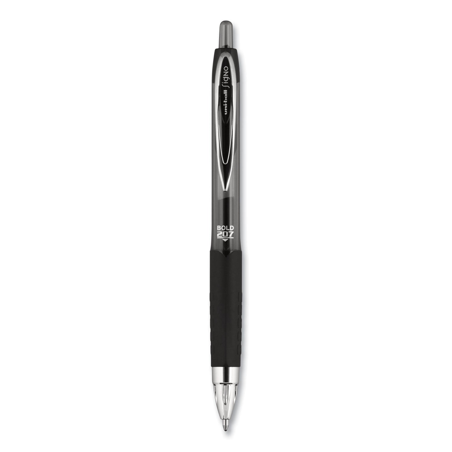 uniball Signo 207 Gel Pen, Retractable, Bold 1 mm, Black Ink, Translucent Black Barrel, Dozen