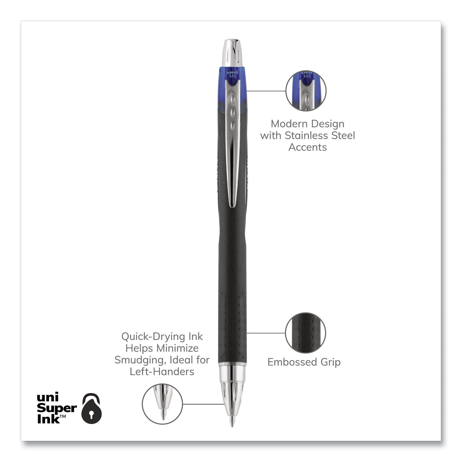 uniball Jetstream Retractable Ballpoint Pen, Bold 1 mm, Blue Ink, Black Barrel
