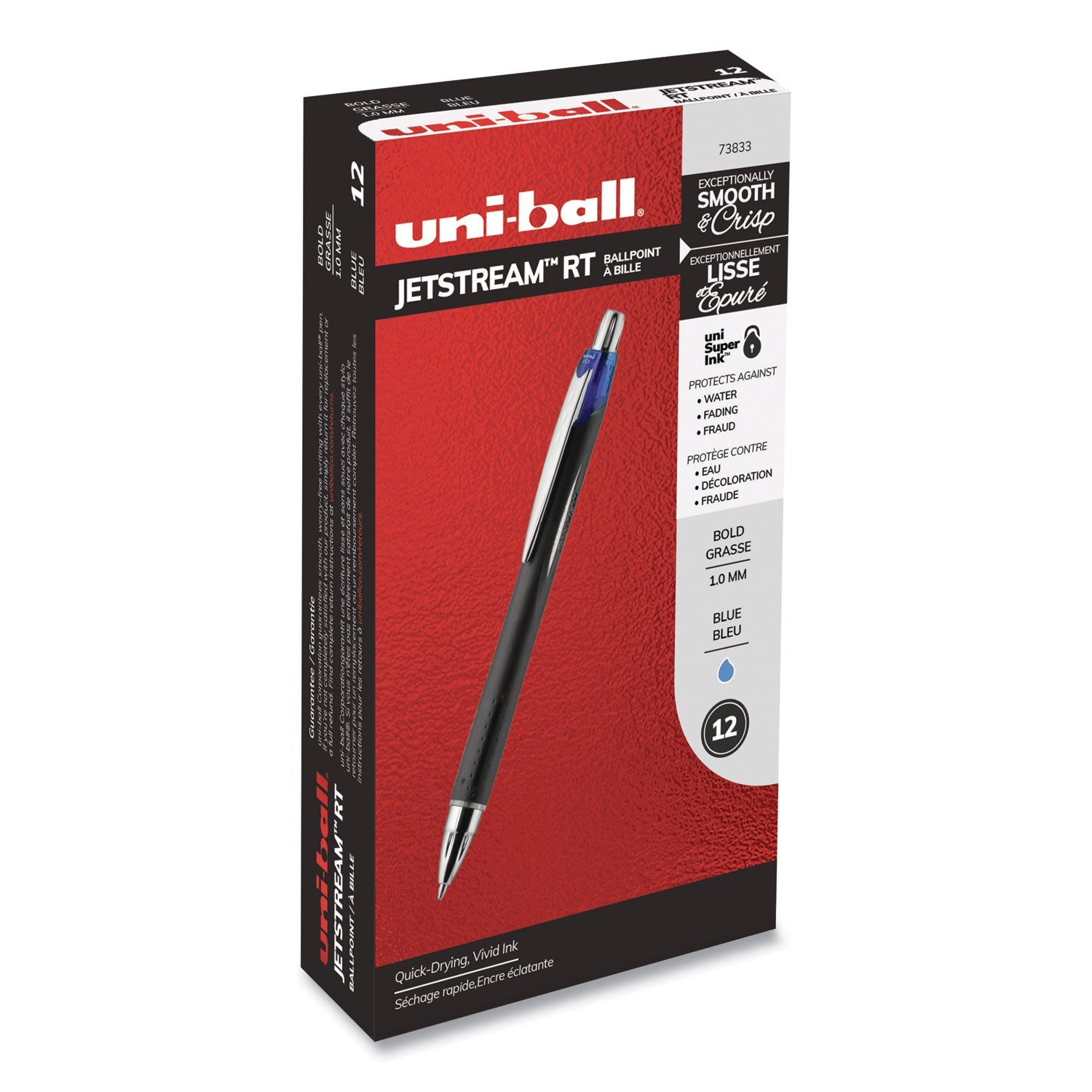 uniball Jetstream Retractable Ballpoint Pen, Bold 1 mm, Blue Ink, Black Barrel