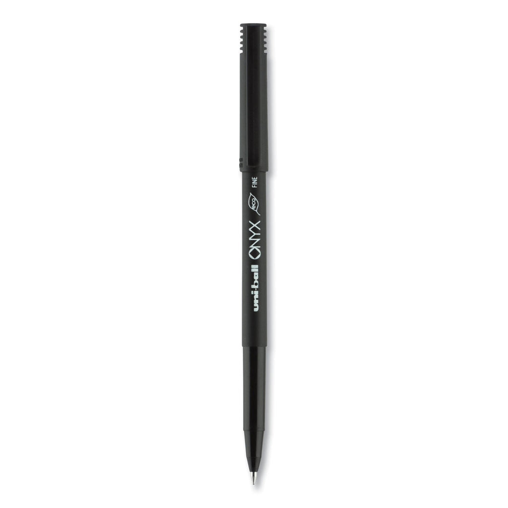 uniball ONYX Roller Ball Pen, Stick, Fine 0.7 mm, Black Ink, Black Matte Barrel, Dozen