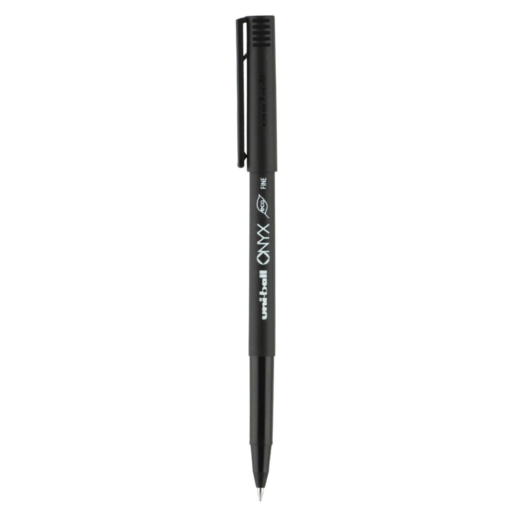 uniball ONYX Roller Ball Pen, Stick, Fine 0.7 mm, Black Ink, Black Matte Barrel, Dozen
