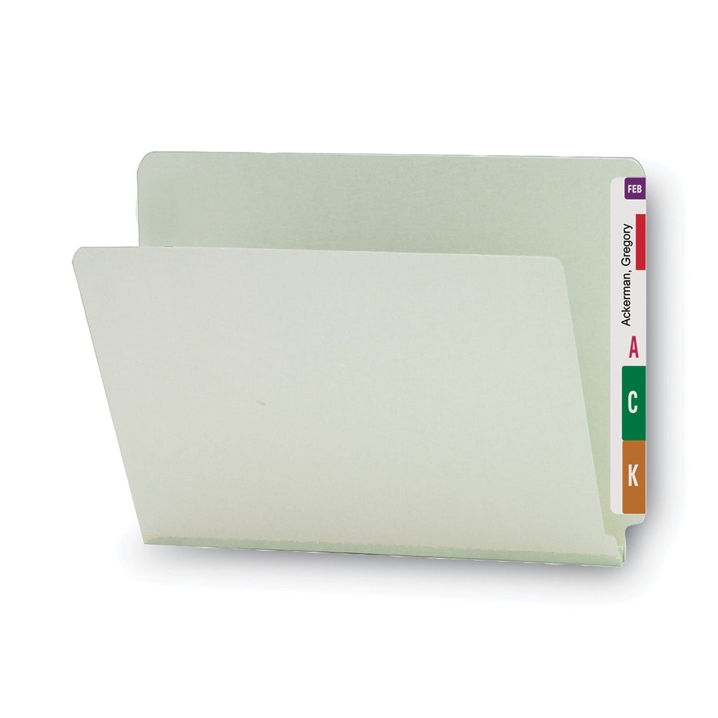Smead Extra-Heavy Recycled Pressboard End Tab Folders, Straight Tabs, Letter Size, 1" Expansion, Gray-Green, 25/Box