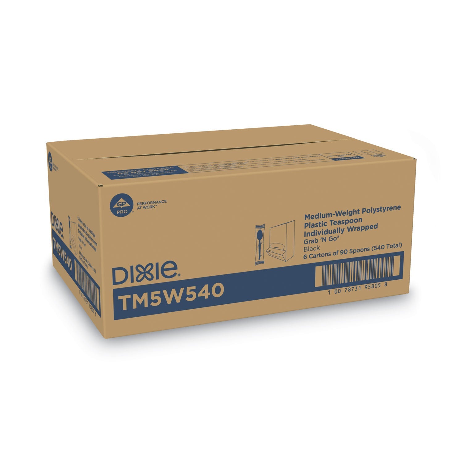 Dixie Grab’N Go Wrapped Cutlery, Teaspoons, Black, 90/Box, 6 Box/Carton